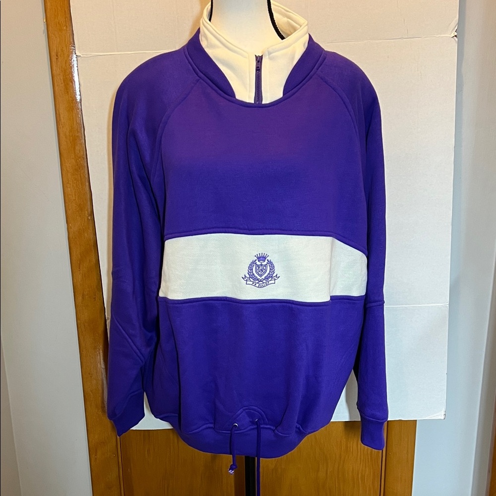 Elegant Purple and Cream Women's Turtleneck Sweater